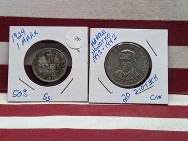 1924 -F One Mark, 50% Silver & 1976 Marceli Nowotko (1893-1942) Zlotych Coins