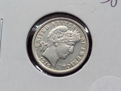 1916-S Silver Barber Dime AU: 1916-S Silver Barber Dime AU