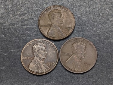 1913-D, 1926-D, 1955-S Lincoln Wheat cents