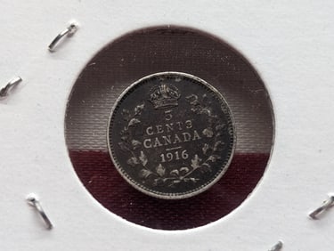 1916 Canada 5 Cents, 92.5% Silver