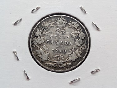 1910 Canada 25 Cents, 92.5% Silver.