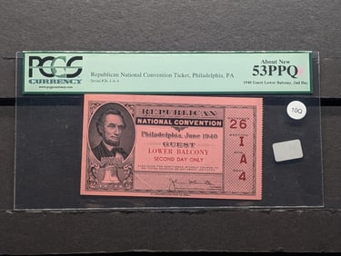 1940 Rare Republican National Convention Ticket-Graded 53PPQ by Top Tier Grading Company PCGS