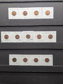 (10) Lincoln Wheat Cents 1952-D BU