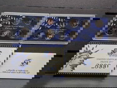 2000-S U.S. Mint Proof Set includes the Statehood Quarters & the Sacagawea Dollar, 10 Coin Set In
