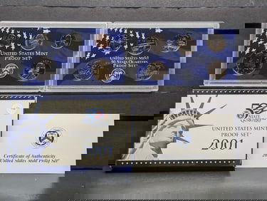 2001-S U.S. Mint Proof Set includes the Statehood Quarters & the Sacagawea Dollar, 10 Coin Set In