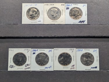 (7) Kennedy Half Dollar BU 76, 72-D, 83 P, 86 P,(2) 89 P, 95-D