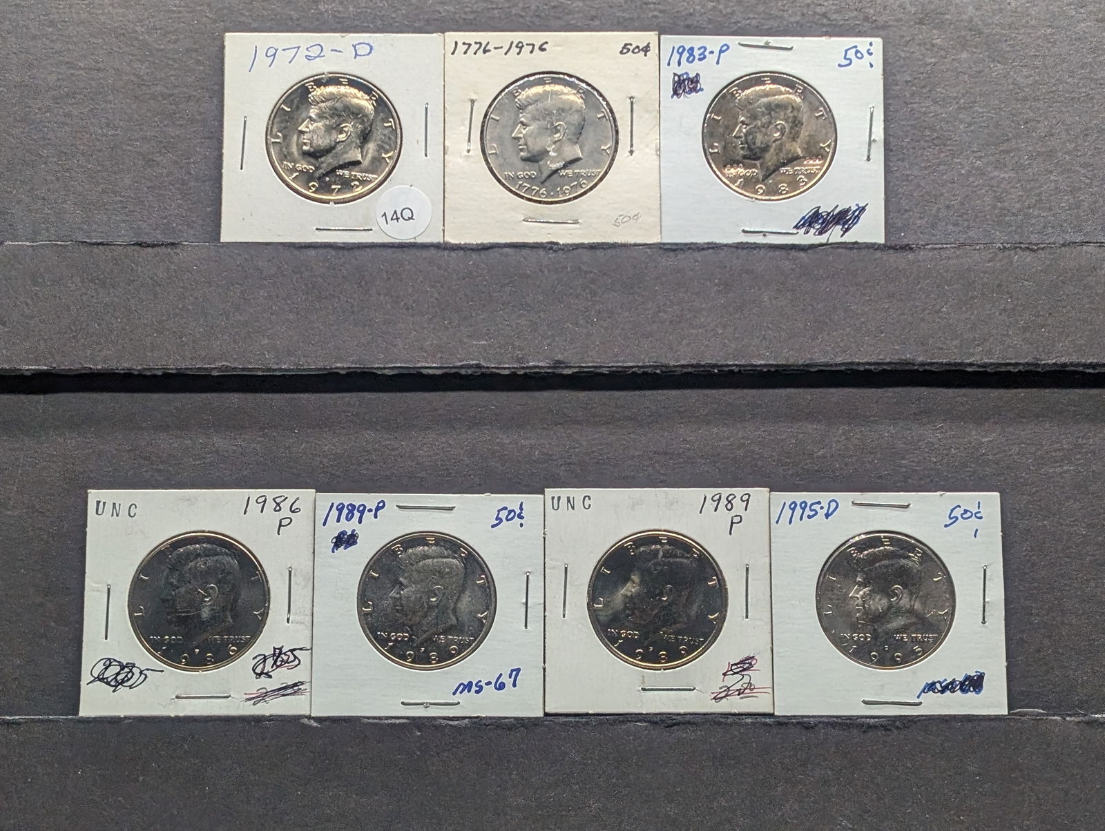 (7) Kennedy Half Dollar BU 76, 72-D, 83 P, 86 P,(2) 89 P, 95-D (1 of 6)