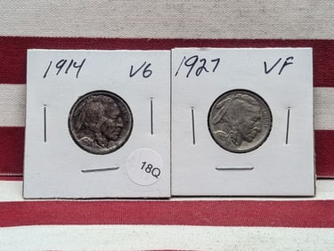 (2) Early Buffalo Nickels 1914-VG & 1927 VF