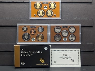 2011-S U.S. Mint 14 Coin Proof Set includes the ATB Quarters, the Presidential Dollars, and the