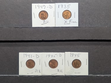 1935, 1941-D, 1945-P & D, 1947-D Lincoln Wheat Cents