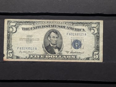 1953 A $5 Silver Certificate U.S. Federal Reserve Note