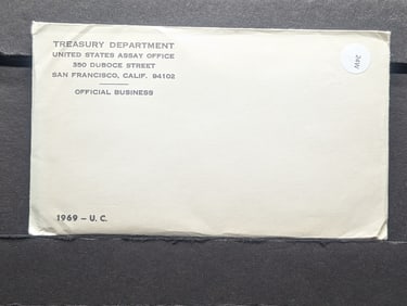 "Unopened" 1969 P&D Uncirculated Coin Set, Includes one 40% Silver Kennedy Half Dollar, and the "S"