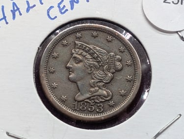 1853 U.S. Coronet Head Half Cent, High Grade