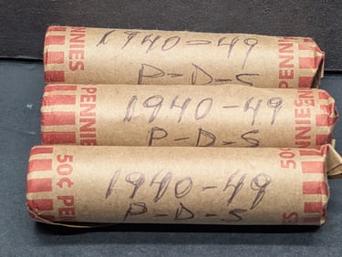 (3 Rolls) 1940's Lincoln Wheat Cents, Unconfirmed PDS