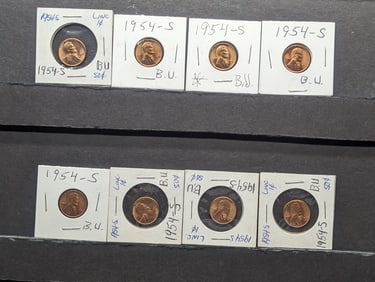 (8) 1954-S Lincoln Wheat Cents, BU