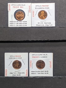 1971-S, 1973-S, 1974-S, & 1975-S Lincoln Memorial Cents, Proof.
