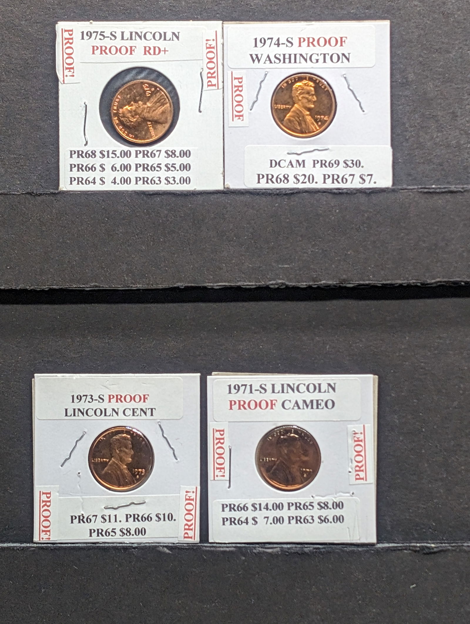 1971-S, 1973-S, 1974-S, & 1975-S Lincoln Memorial Cents, Proof. (1 of 4)