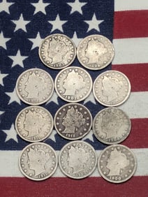 1899 To 1901, 1903, 1905 To 1908, 1910, 1911, & 1912  Liberty V Nickels, 11 Coins Total