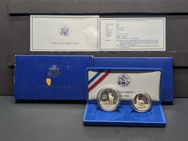 1986-S U.S. Liberty Coins, Two Coin Set 90% Silver Dollar &  Clad Half Dollar