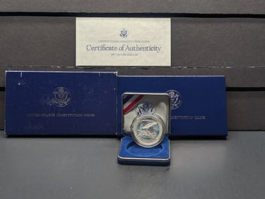 1987-S U.S. Constitution 90% Silver Dollar, In OGP with COA