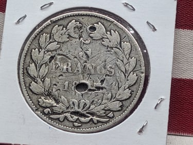 5 Francs Coin, 90% Silver, 25 grams. Damaged Reverse