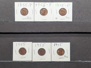 (6) 1955 Lincoln Wheat Cents, All Carded