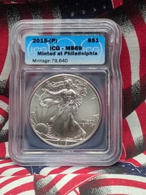 2015-(P) Silver Eagle Dollar ICG MS 69, only 79,640 Minted
