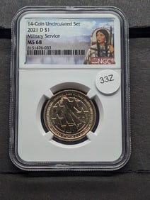 MS68 2021-D Native American Dollar Military Service (Graded by NGC), only "33" higher,