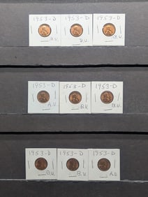 (9) 1953-D Lincoln Wheat Cents, Carded