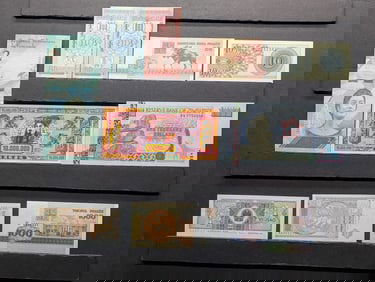 10 Foreign, Crisp-Unc, Notes, Great Art!