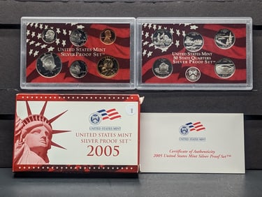 2005-S U.S. Mint Silver 11 Coin Proof Set, 7 Coins are 90% Silver, in OGP with COA