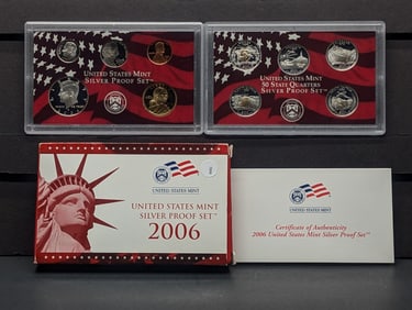 2006-S U.S. Mint Silver 10 Coin Proof Set, 7 Coins are 90% Silver, in OGP with COA
