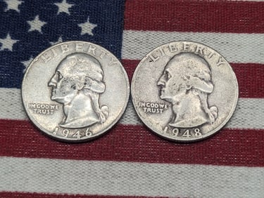 1946-P & 1948-D Silver Washington Quarters