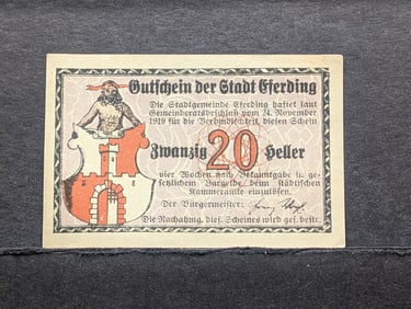 1919 Austria 20 Heller Currency, Crisp-UNC, 106 Years Old!
