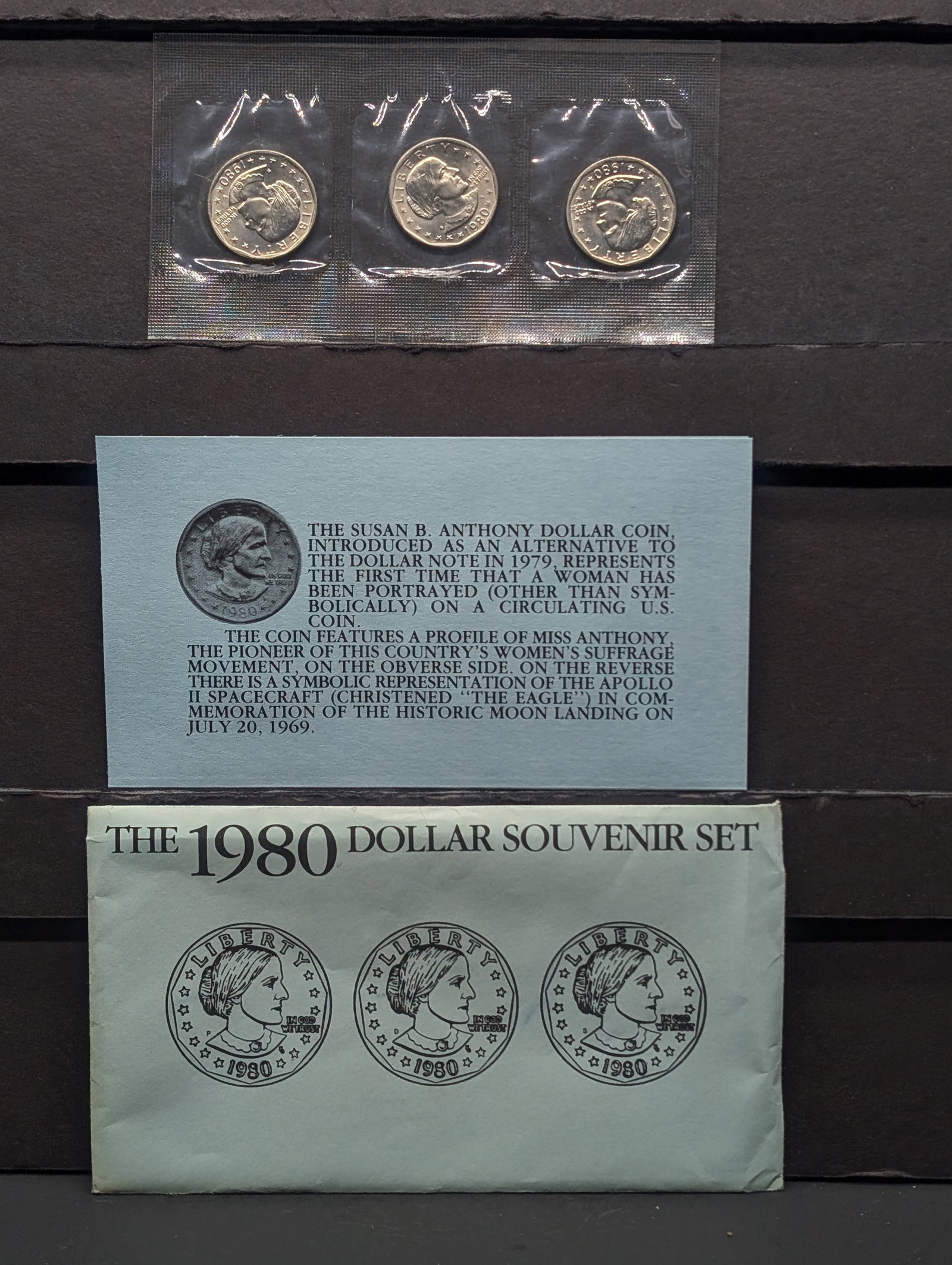 1980 P,D & S Susan B. Anthony Dollar Souvenir Set In OGP: 1980 P,D & S Susan B. Anthony Dollar Souvenir Set In OGP