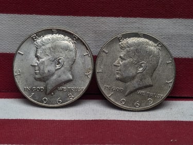 1968-D & 1969-D 40 % Silver Kennedy Half Dollars