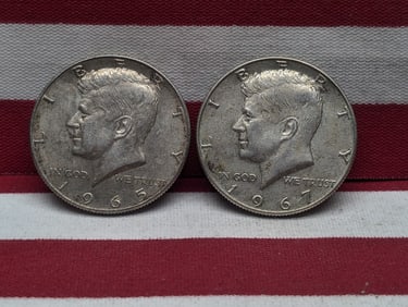 1965 & 1967 40 % Silver  Kennedy Half Dollars