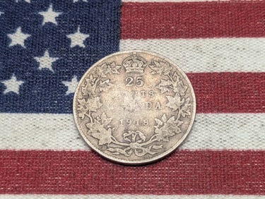 1918 Canada 25 Cents, 92.5% Silver