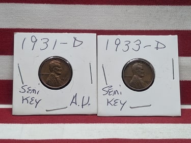 1931-D Semi Key & 1933-D Semi Key Lincoln Wheat Cents