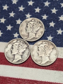 1943 P, D, & S Mercury Dimes