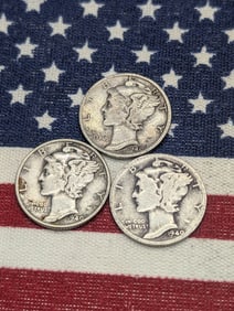 1940 P, D, & S Mercury Dimes