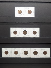 (10) 1930's Lincoln Wheat Cents, AU