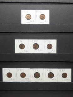 (10) 1930's Lincoln Wheat Cents, AU: (10) 1930's Lincoln Wheat Cents, AU