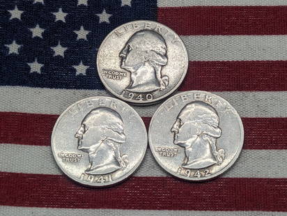 3, WW2-1940 P, 1941 S, 1942 S, 90% Silver, Washington Quarters, Over 80 Years Old!: 3, WW2-1940 P, 1941 S, 1942 S, 90% Silver, Washington Quarters, Over 80 Years Old!