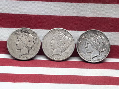 (3) Peace Dollars, 2 - 1922-S & 1 1922-D: (3) Peace Dollars, 2 - 1922-S & 1 1922-D