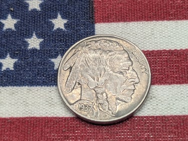 1937, AU+, Bold Details, Full Horn and Tail, Buffalo Nickel, 88 Years Old