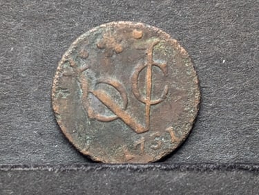 1751, COA,  Dutch Netherlands Colonial Duit VOC, First New York Penny, 25 Years Before the