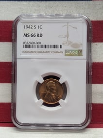 1942-S Lincoln Wheat Cent, NGC, MS66RD