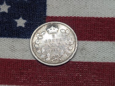 1914, .925% Sterling Silver-Great Details, Canada 5c, 111 Years Old!
