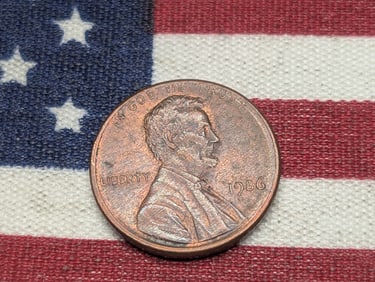 1986 Error Penny, Off Center Rim Error, Right Side, Doubling on the 6